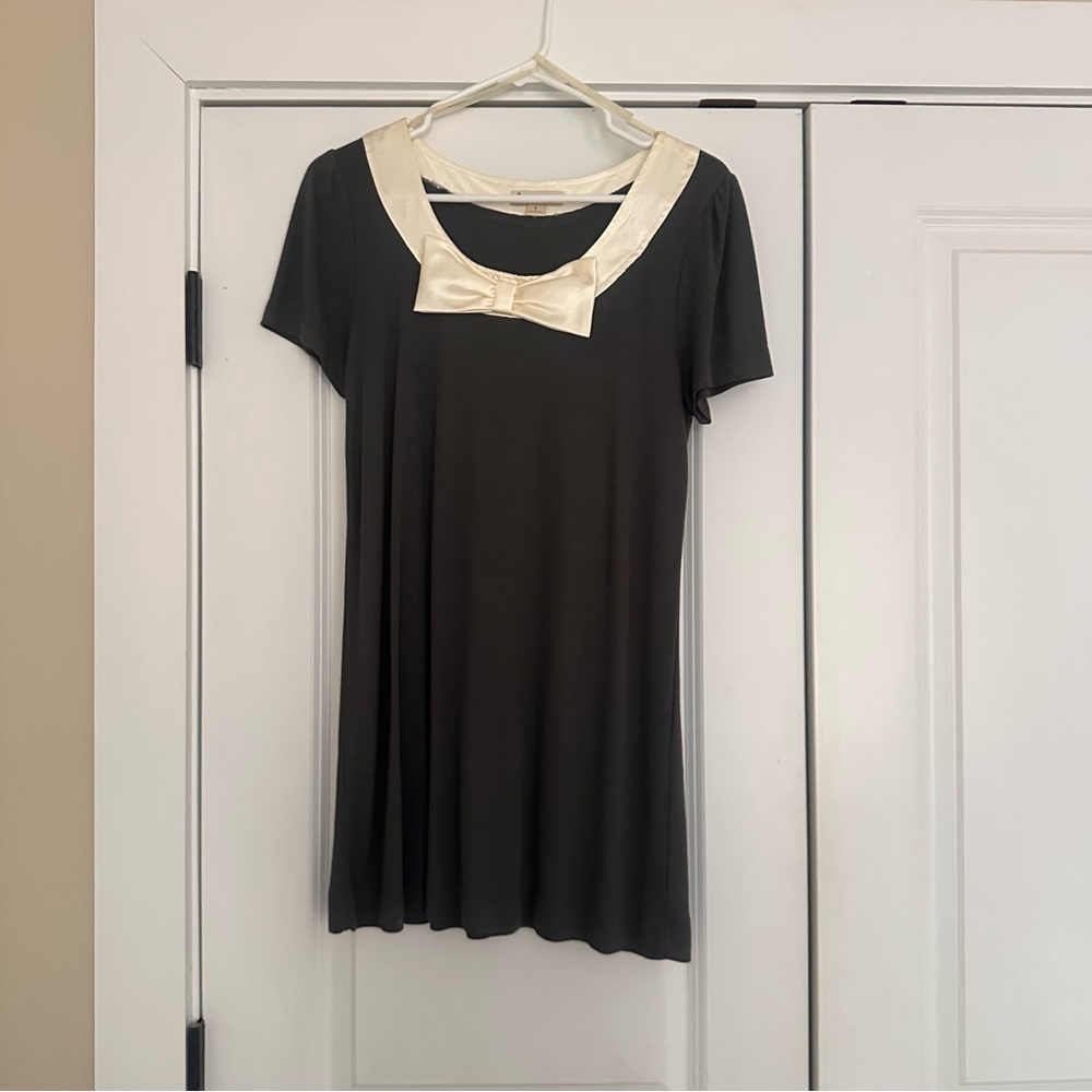 Forever 21 Charcoal and Cream Mini Dress with Bow